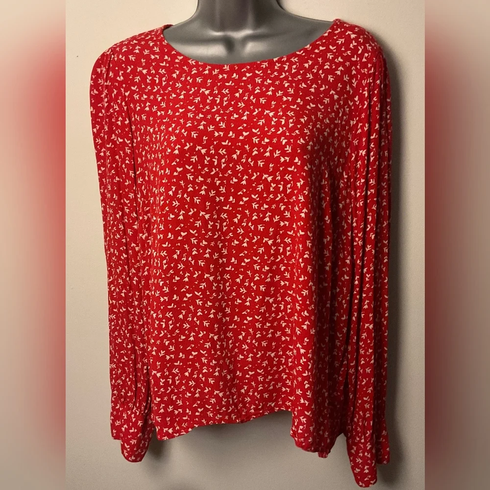J. Crew Red and White Pretty Patterned Blouse - Picture 1 of 7